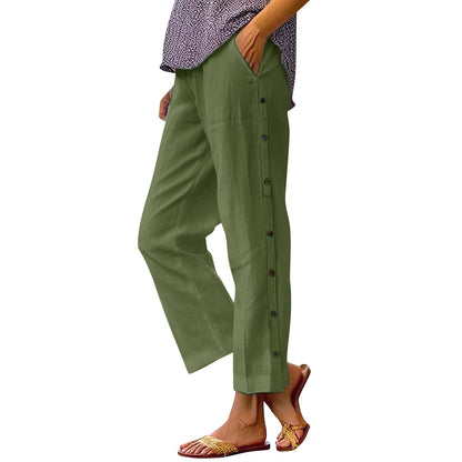 ERICA | Cropped linen pants with buttons