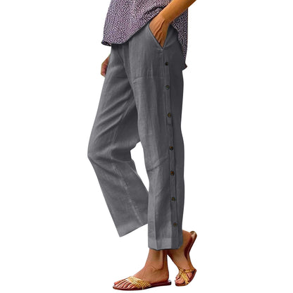 ERICA | Cropped linen pants with buttons