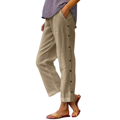 ERICA | Cropped linen pants with buttons